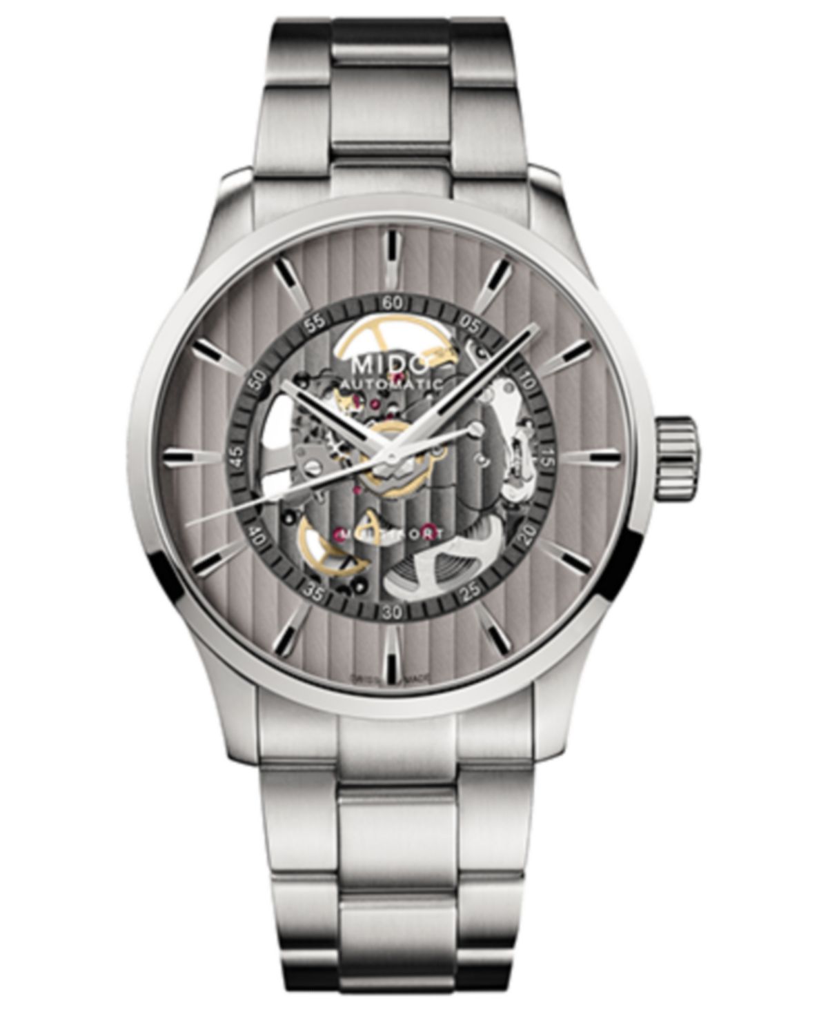 цена Мужские швейцарские автоматические часы Multifort Skeleton Vertigo с браслетом из нержавеющей стали, 42 мм Mido