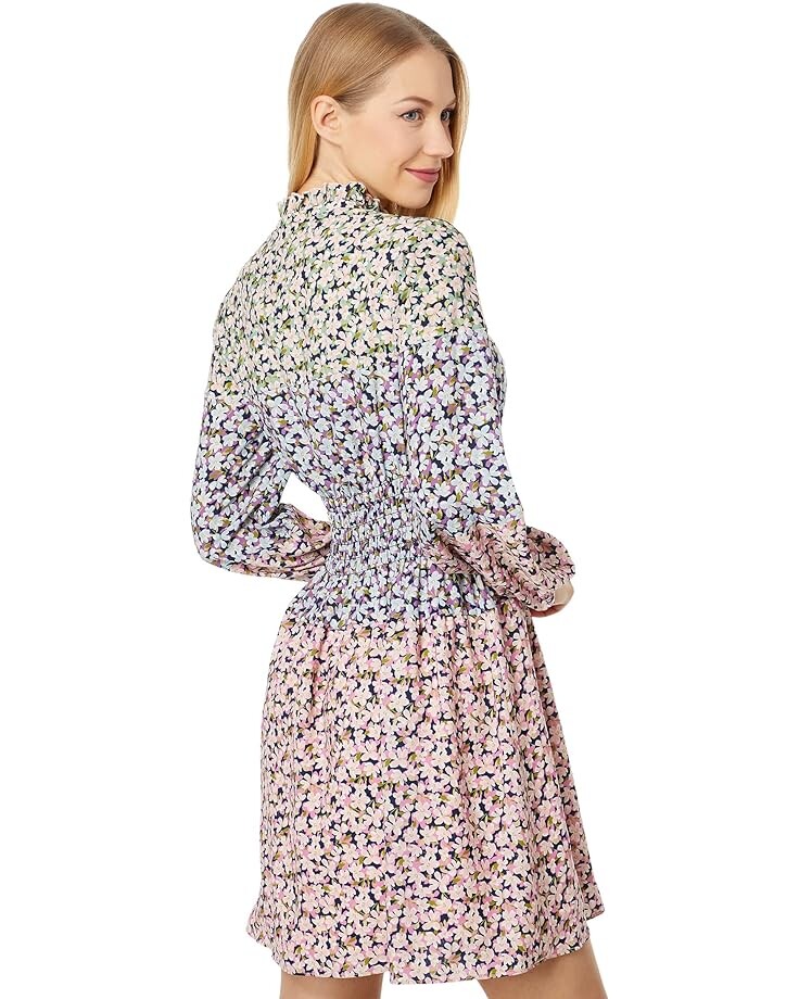

Платье Vince Camuto Printed CDC Ruffle Tie Neck Balloon Sleeve Smock Waist Fit-and-Flare, цвет Blush