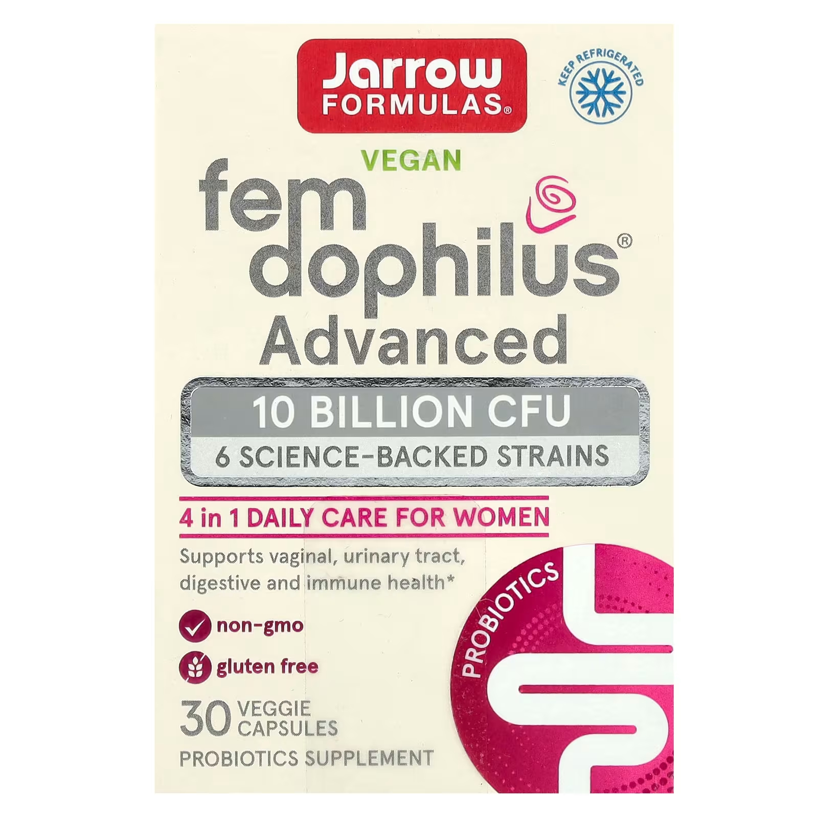 jarrow formulas fem dophilus для женщин 30 капсул Jarrow Formulas Vegan Fem Dophilus Advanced, 10 миллиардов КОЕ, 30 растительных капсул