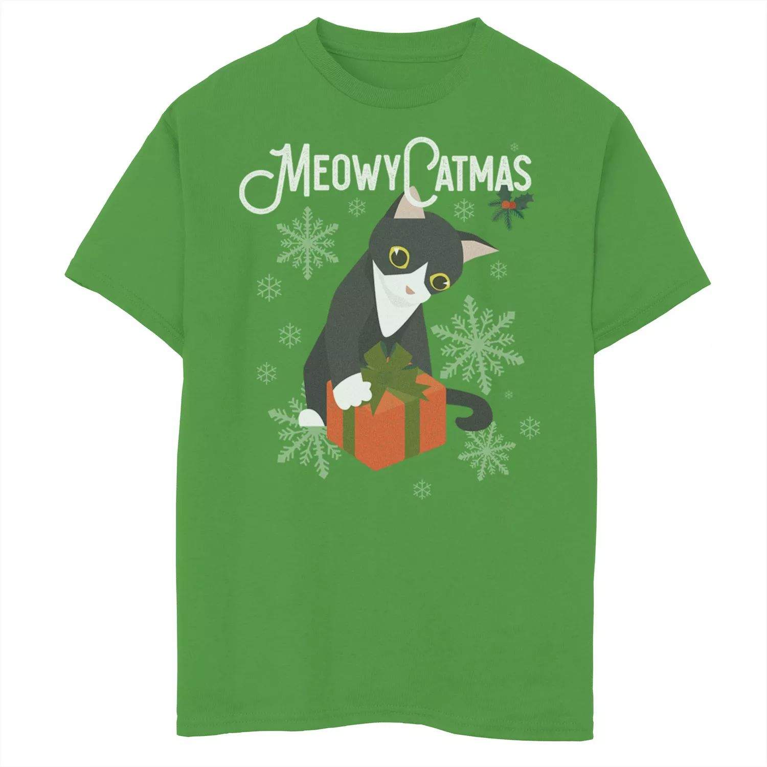 футболка с рисунком the polar express первый рождественский подарок для мальчиков 8–20 лет licensed character Футболка Meowy Catmas с рисунком «Рождественский подарок котенку» для мальчиков 8–20 лет Licensed Character