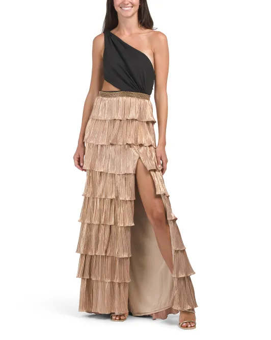 

Многослойное платье цвета металлик с украшенной талией Ieena For Mac Duggal, цвет Black Gold