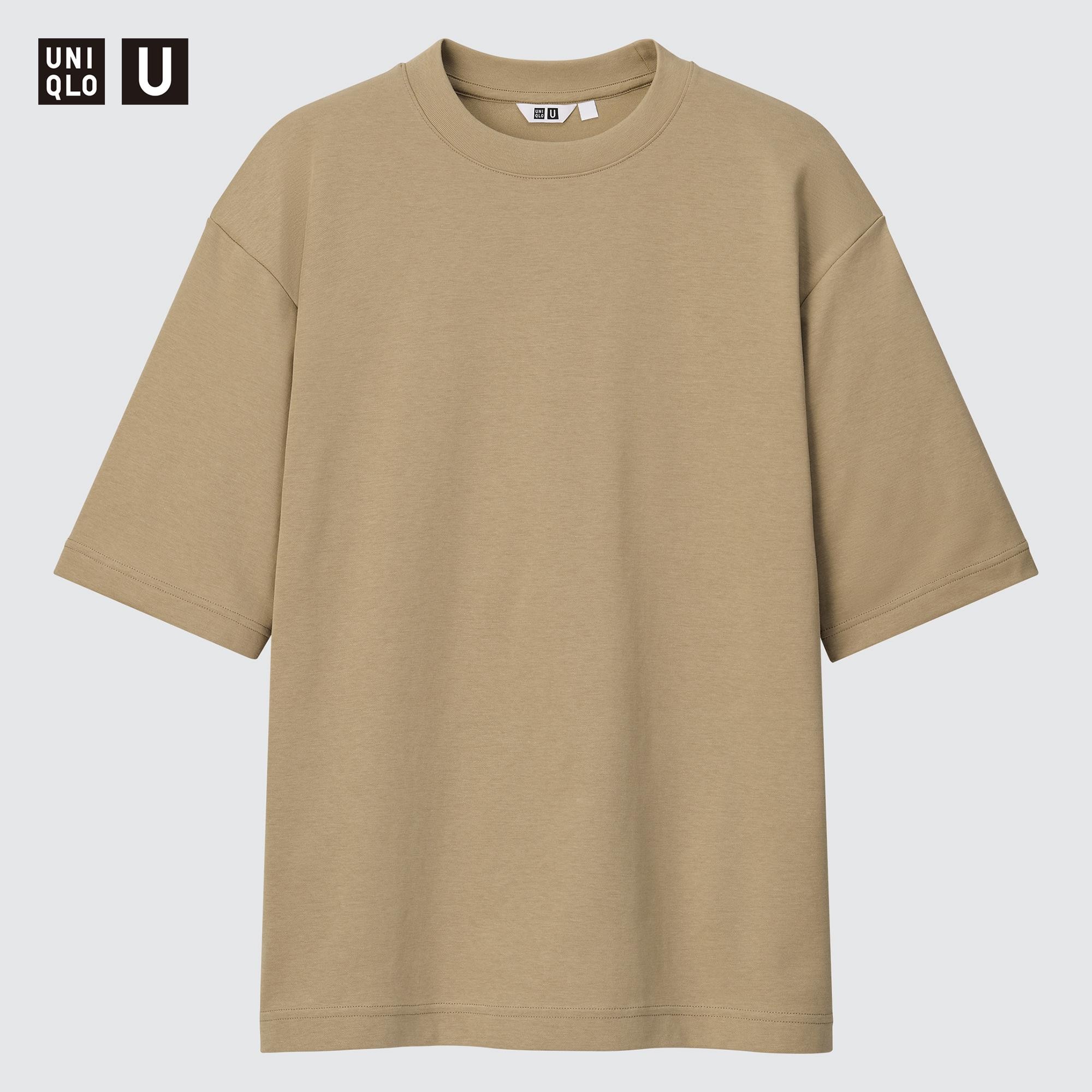 

Футболка оверсайз хлопковая Uniqlo AIRism с короткими рукавами, бежевый