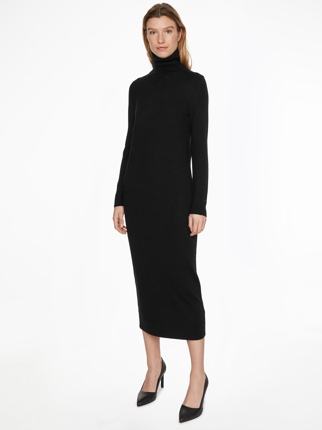 

Платье миди из чистой шерсти Calvin Klein, черное