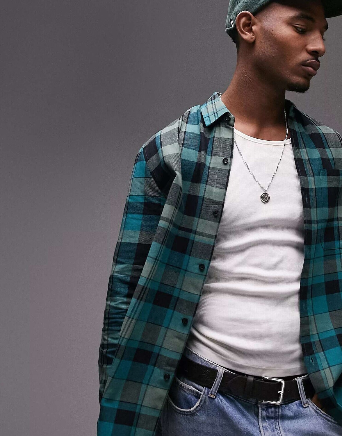 Зеленая фланелевая рубашка в мелкую клетку с длинными рукавами Topman