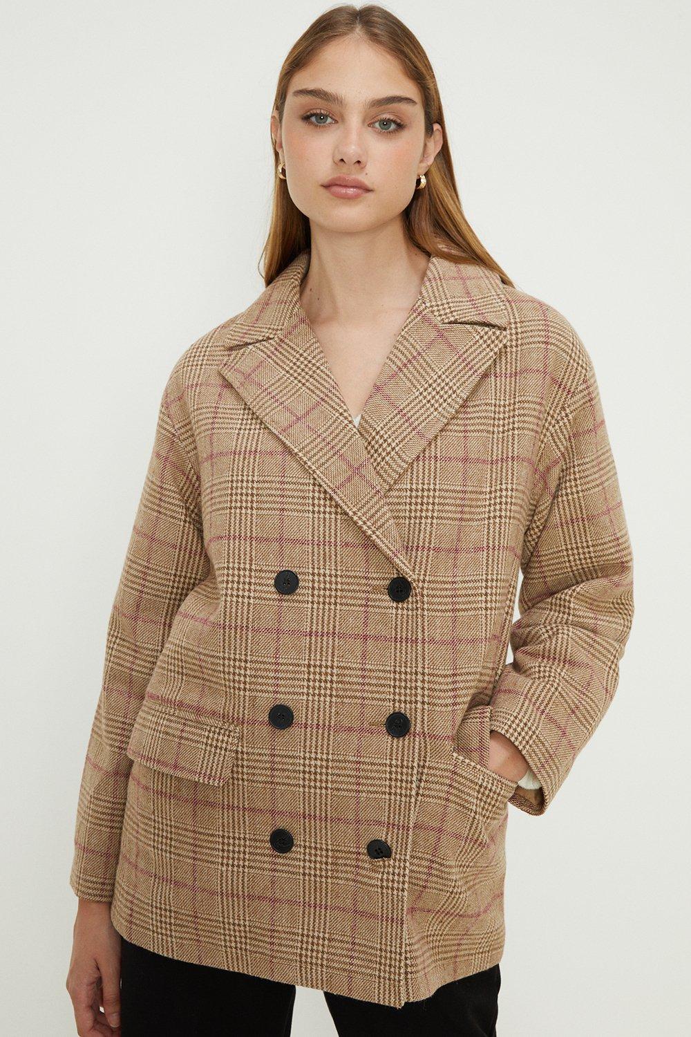 Двубортное пальто в клетку Dorothy Perkins, коричневый 12⠀storeez пальто двубортное на поясе с шелком