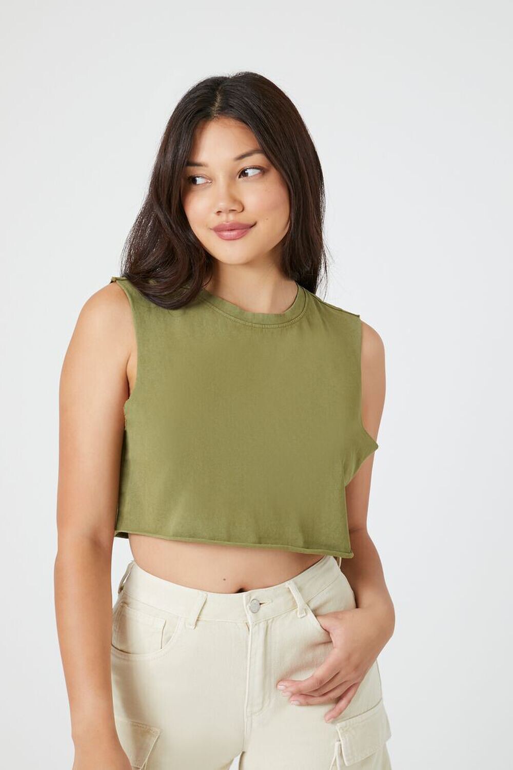 

Укороченная футболка с мускулами Forever 21, оливковый, Зеленый