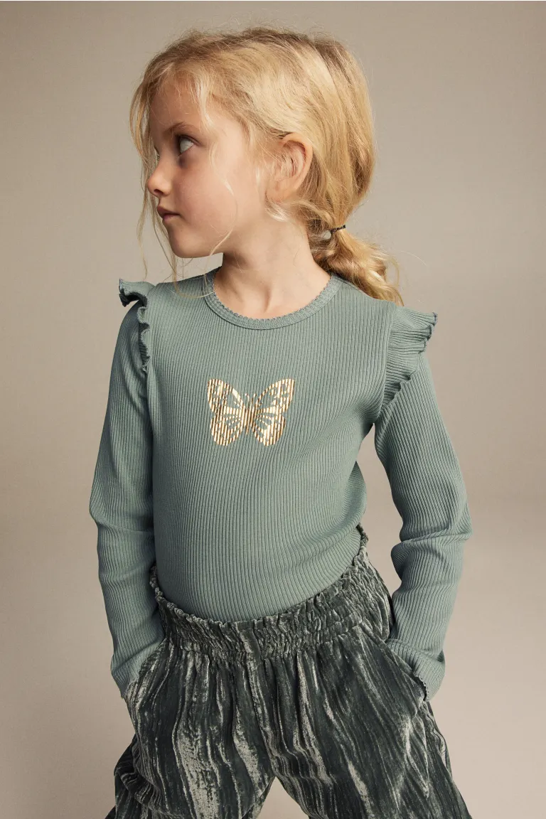 

Рубчатая блузка с рюшами H&M, зеленый