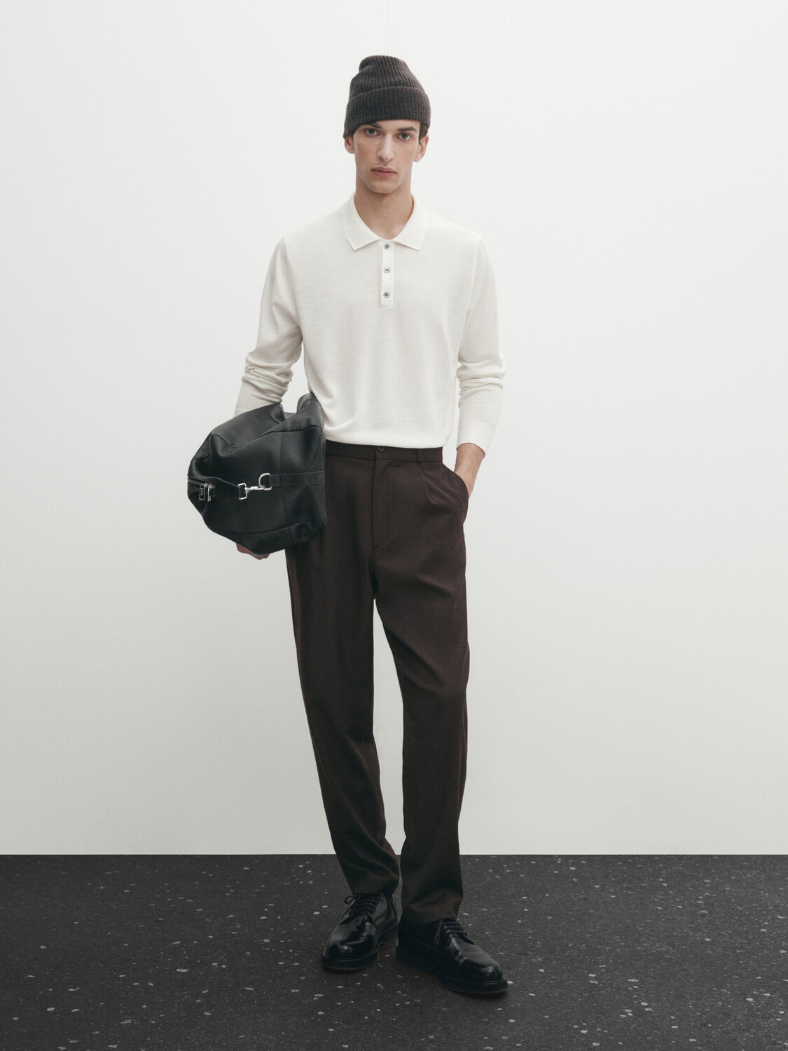 

Свитер поло из 100% мериносовой шерсти Massimo Dutti, кремовый, Бежевый