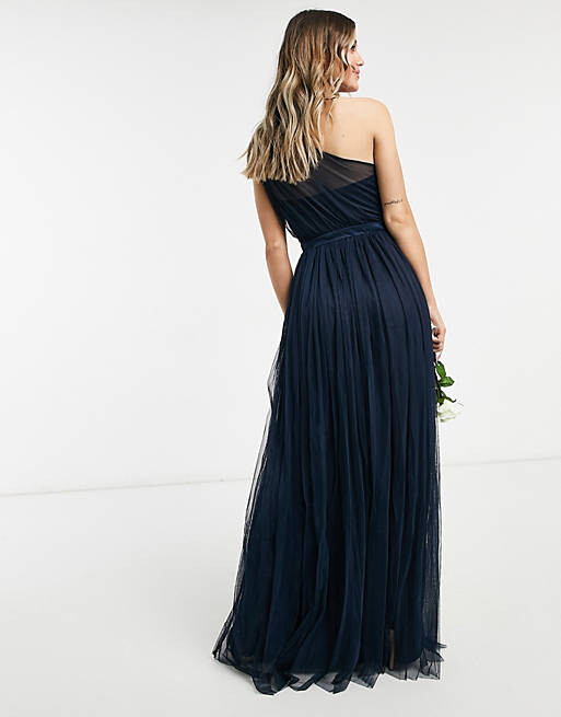 

Темно-синее платье макси на одно плечо из тюля Anaya With Love Bridesmaid, Синий