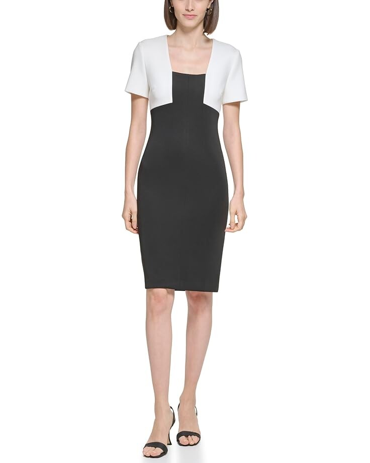

Платье Calvin Klein Color-Block Scuba Sheath with Square Neckline, черный
