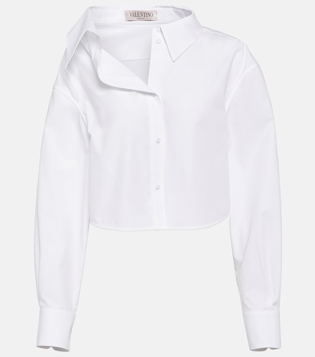 цена Укороченная хлопковая рубашка асимметричного кроя VALENTINO, белый
