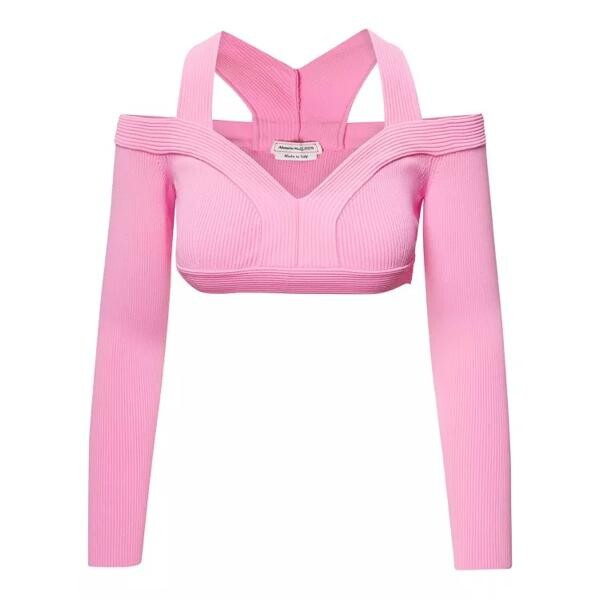 

Футболка cropped off-the shoulder top in viscose Alexander Mcqueen, розовый