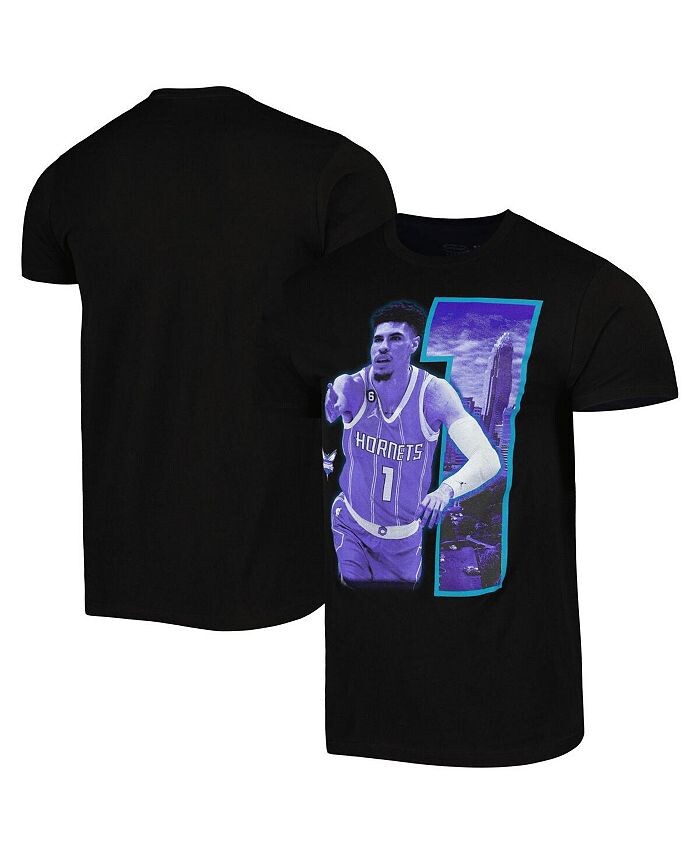 

Черная мужская и женская футболка LaMelo Ball Charlotte Hornets Player Skyline Stadium Essentials, черный