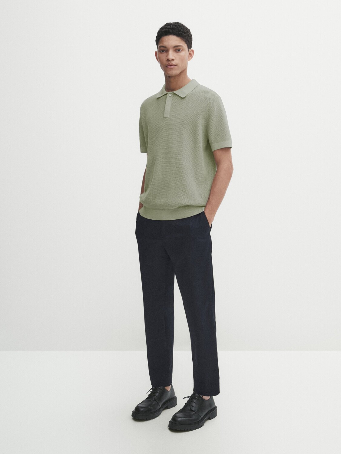 

Свитер-поло вафельной вязки Massimo Dutti, зеленый