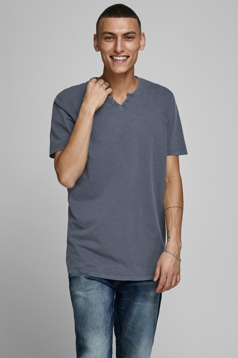 

Приталенная футболка Henley с комбинацией Jack & Jones, синий