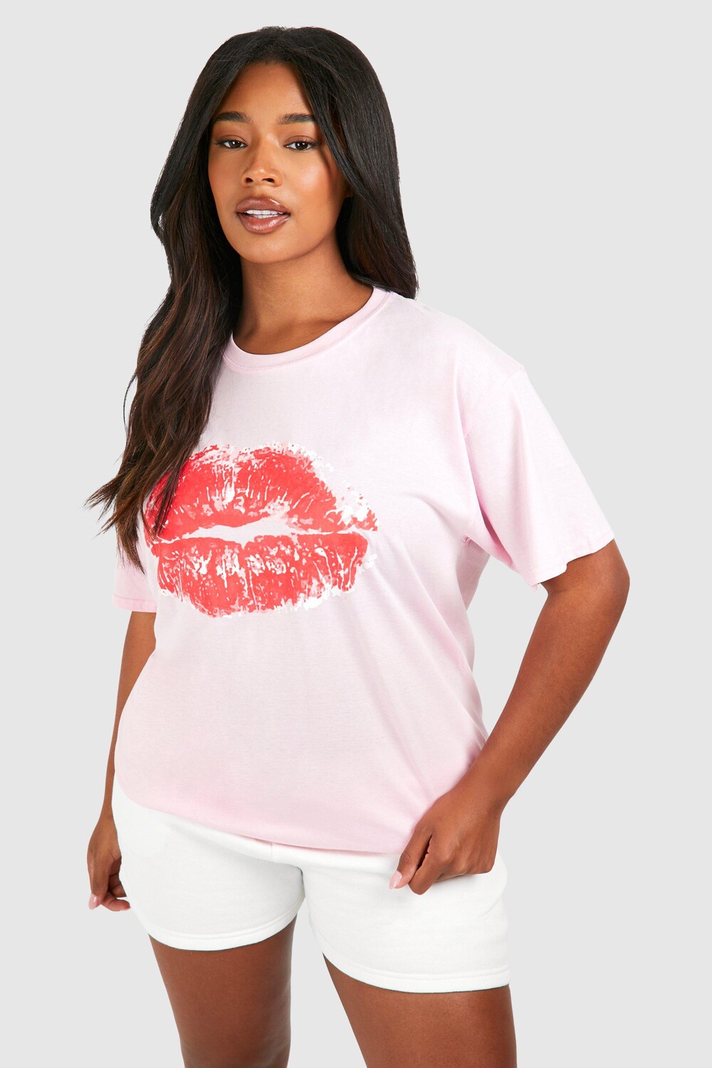 

Футболка с принтом Plus Lips boohoo, розовый