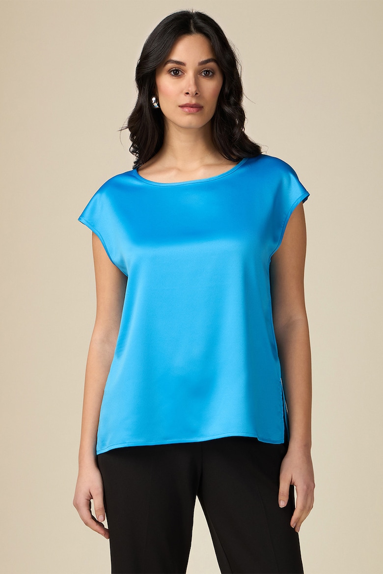 Атласная блузка с короткими рукавами Oltre, синий
