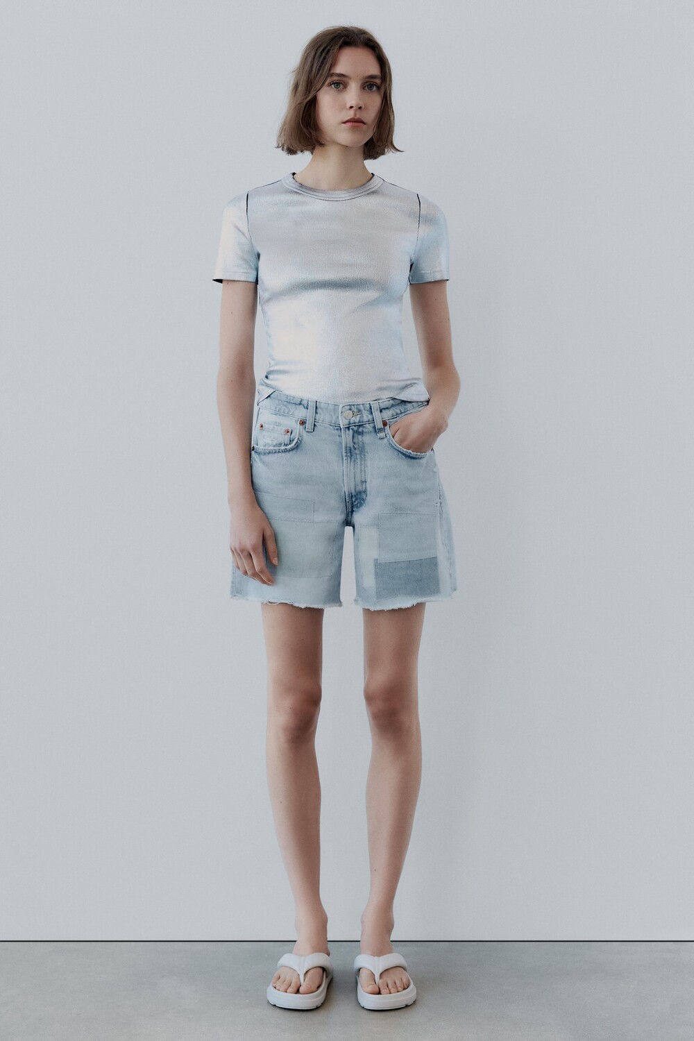 

Bermuda denim trf normal belt ремень и тканевые бирки Zara, синий