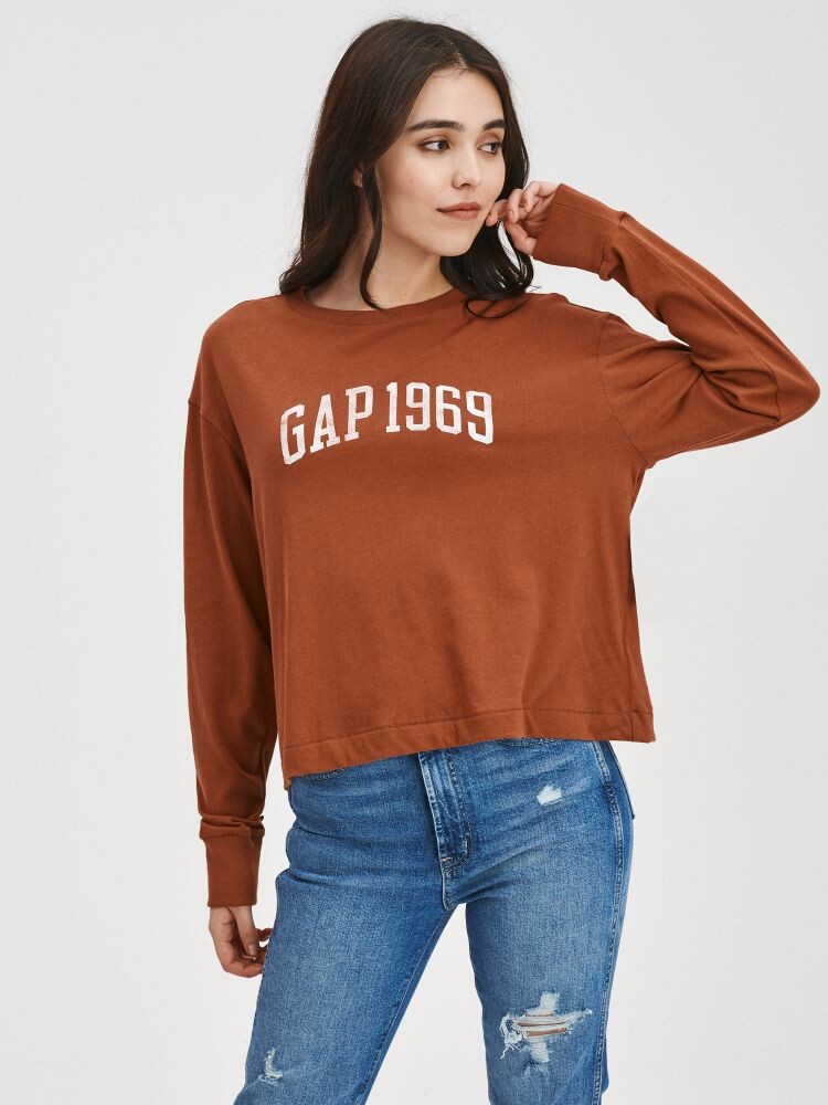 

Укороченная футболка с логотипом Gap, коричневый