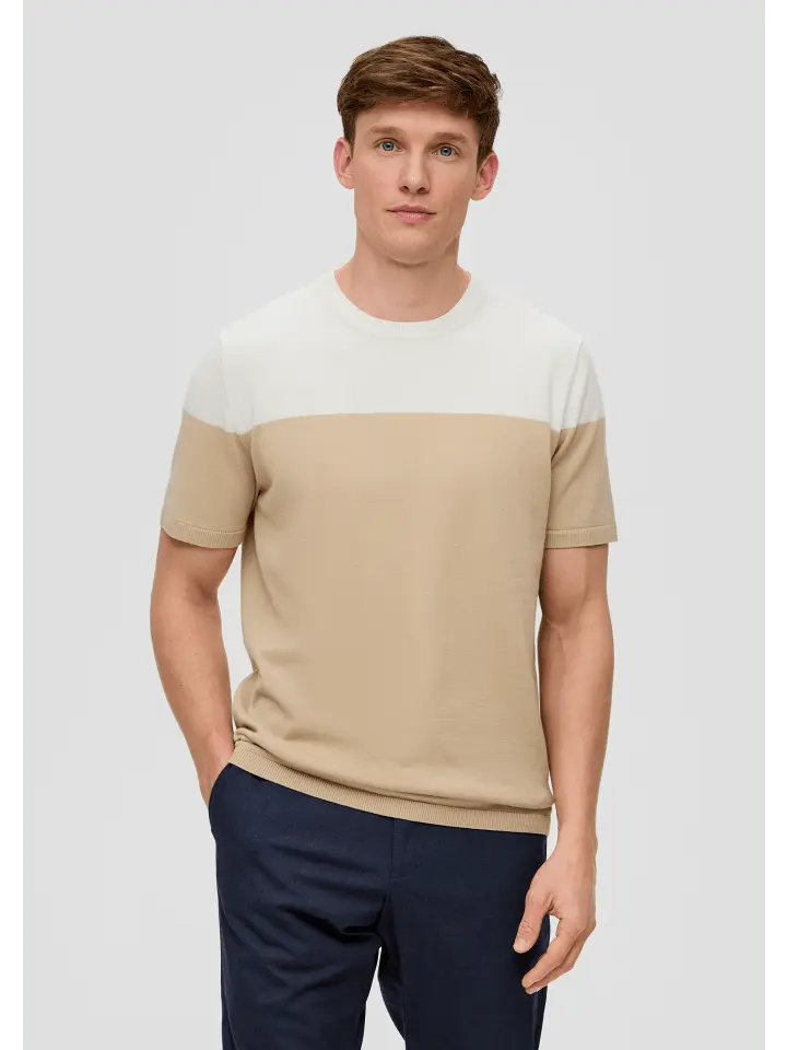 

Пуловер sOliver BLACK LABEL Strick kurzarm, цвет beige-weiß