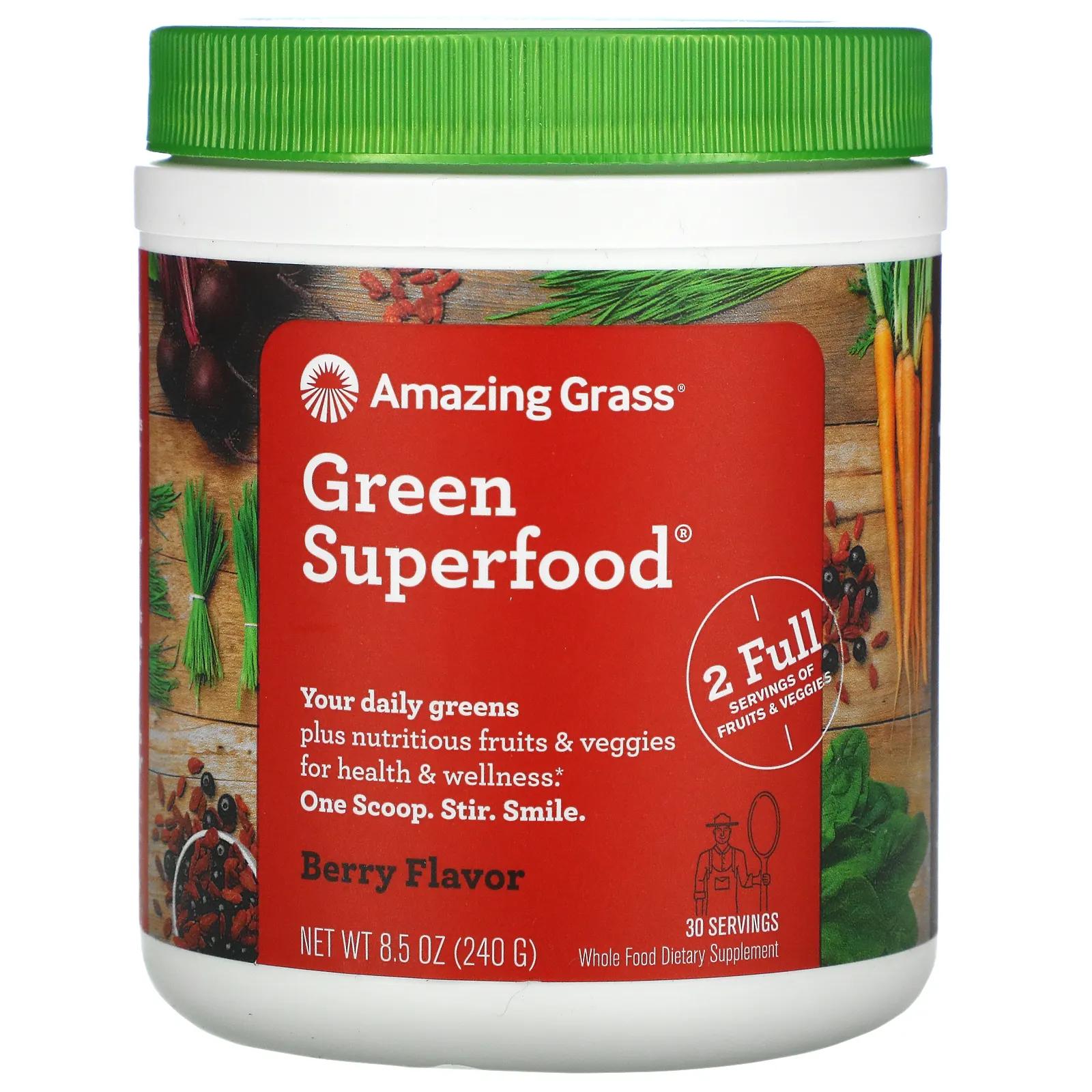 цена Amazing Grass Зеленая суперпища ягодный напиток в порошке 8.5 унций (240 г)