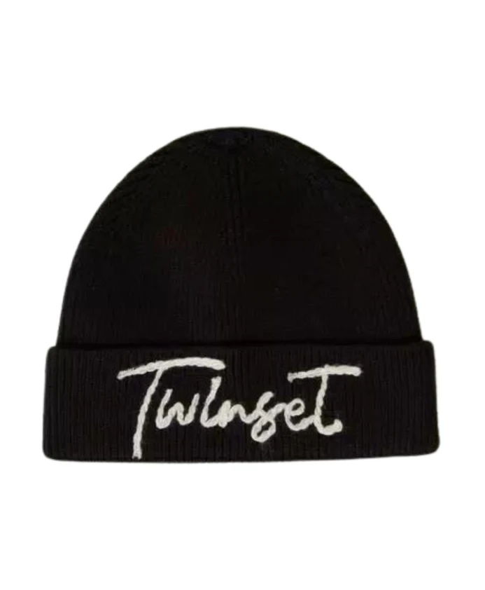 

Вязаная шапка с вышивкой Twinset, черный