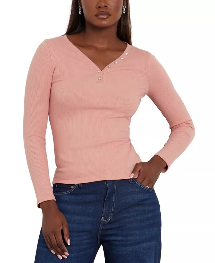 

Женский топ Kyla Henley в рубчик с длинными рукавами GUESS, розовый