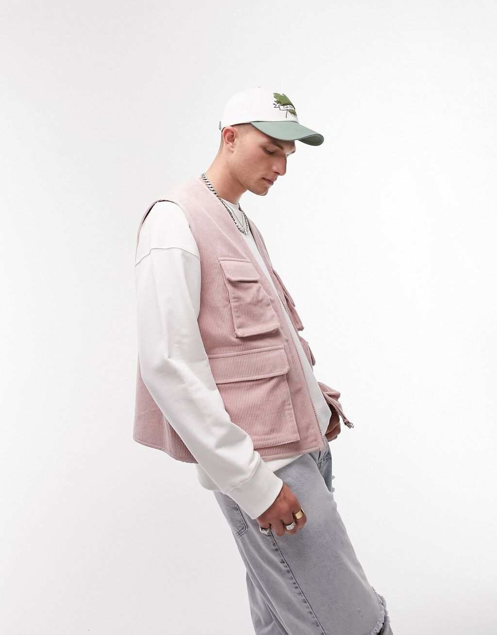

Розовый вельветовый жилет с карманами Topman