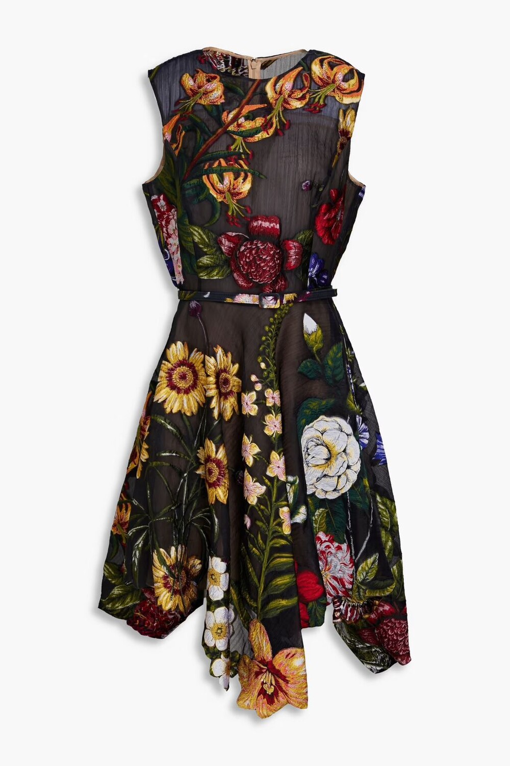 

Платье из органзы и жаккарда с поясом Oscar De La Renta, черный