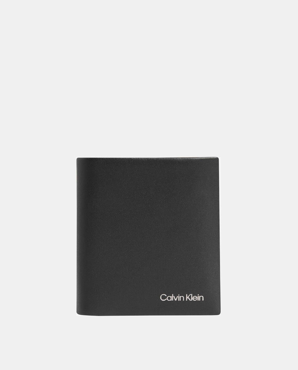 

Черный кожаный кошелек с контрастным логотипом Calvin Klein, черный