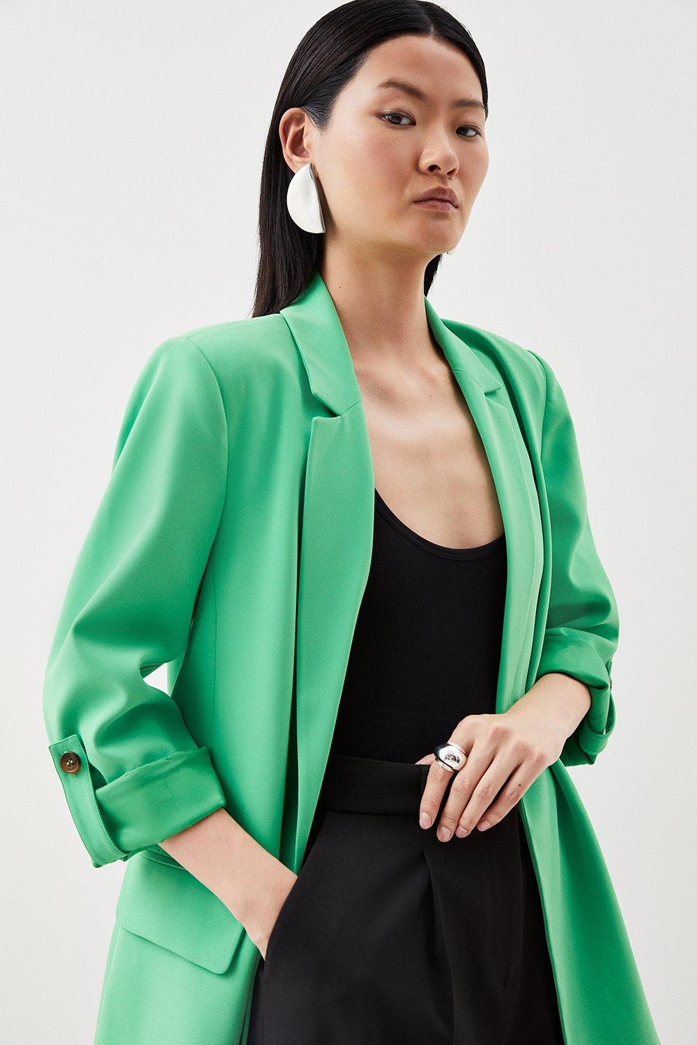 Мягкий приталенный пиджак свободного кроя Karen Millen, зеленый пиджак mist удлиненный силуэт свободный подкладка размер 40 бежевый
