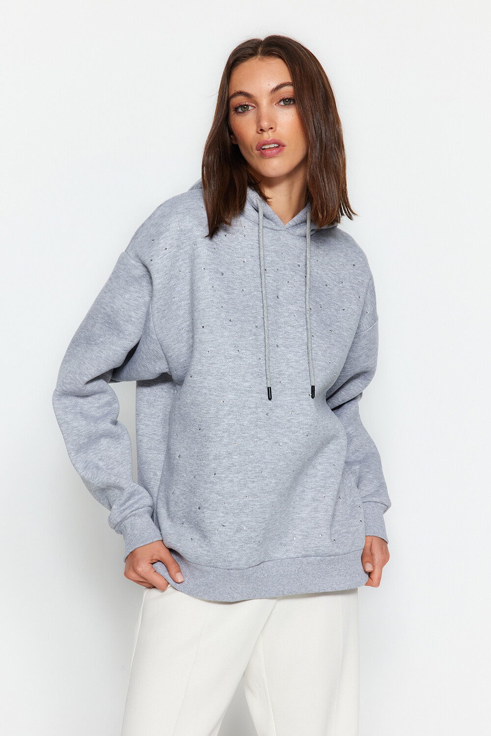 

Толстовка - Серый - Oversize Trendyol, серый