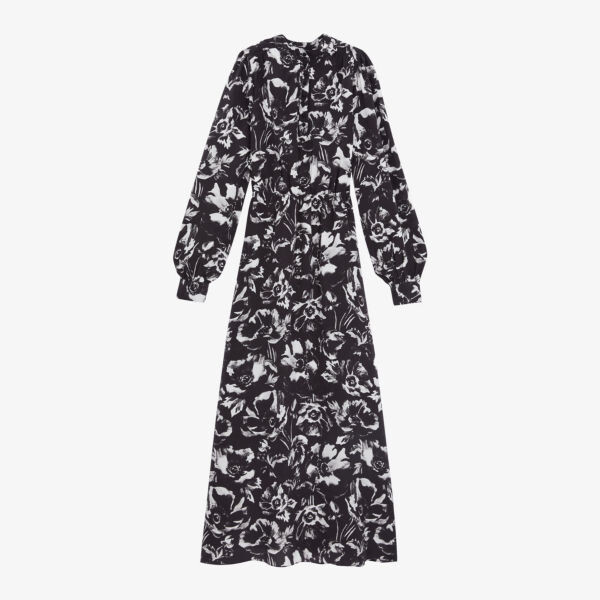

Шелковое платье макси с разрезом по краю с цветочным принтом The Kooples, черный