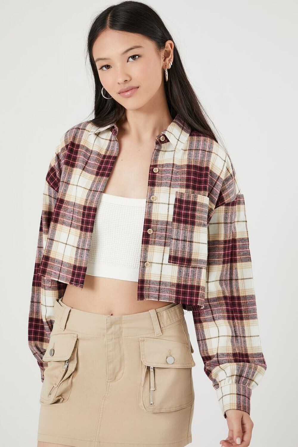 

Укороченная фланелевая рубашка в клетку Forever 21, бордовый