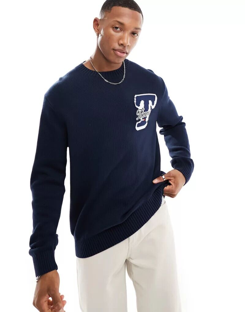 

Темно-синий свитер с классической надписью Tommy Jeans, Черный