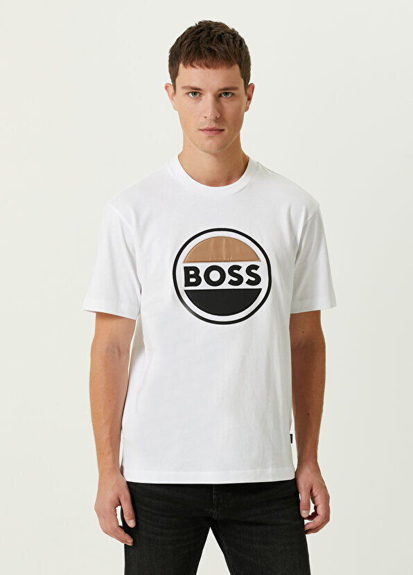 

Белая футболка с вышитым логотипом Boss, Белый