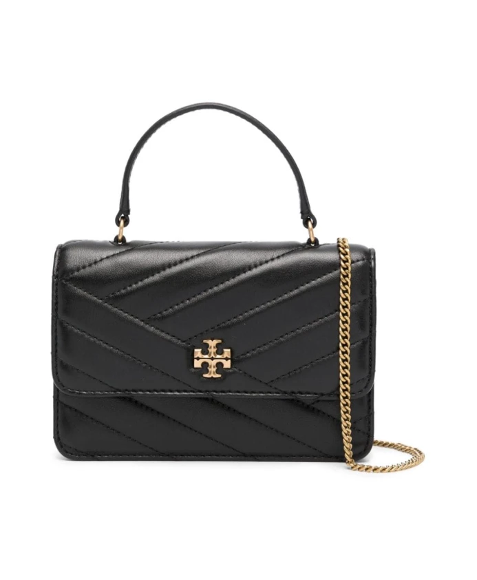 

Стеганая сумка на плечо с двойным логотипом Te Tory Burch, черный