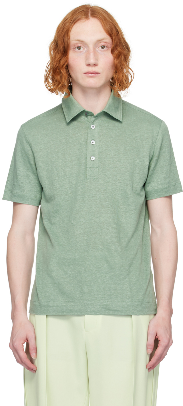 Зеленая рубашка-поло с воротником-стойкой Zegna