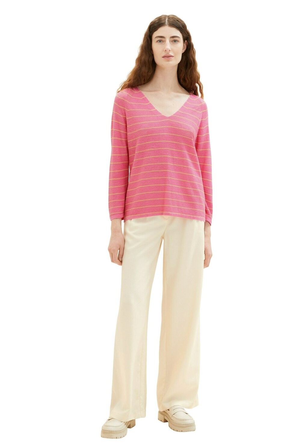 

Свитшот TOM TAILOR MIT V AUSSCHNITT, цвет pink sand stripe