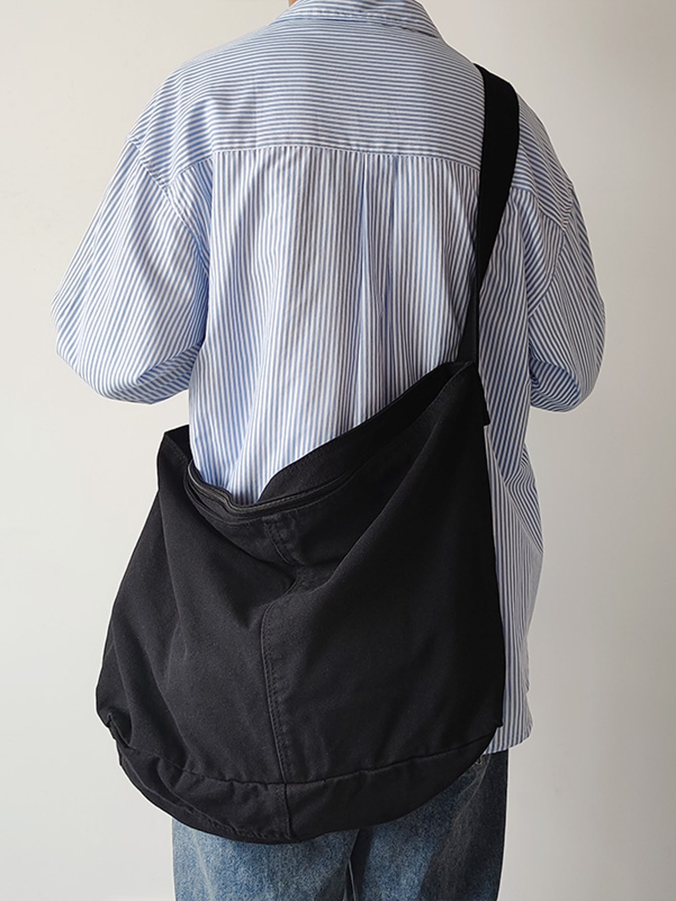 Многофункциональная мужская минималистичная холщовая сумка-слинг для старшеклассников и первокурсников университета, черный фотографии