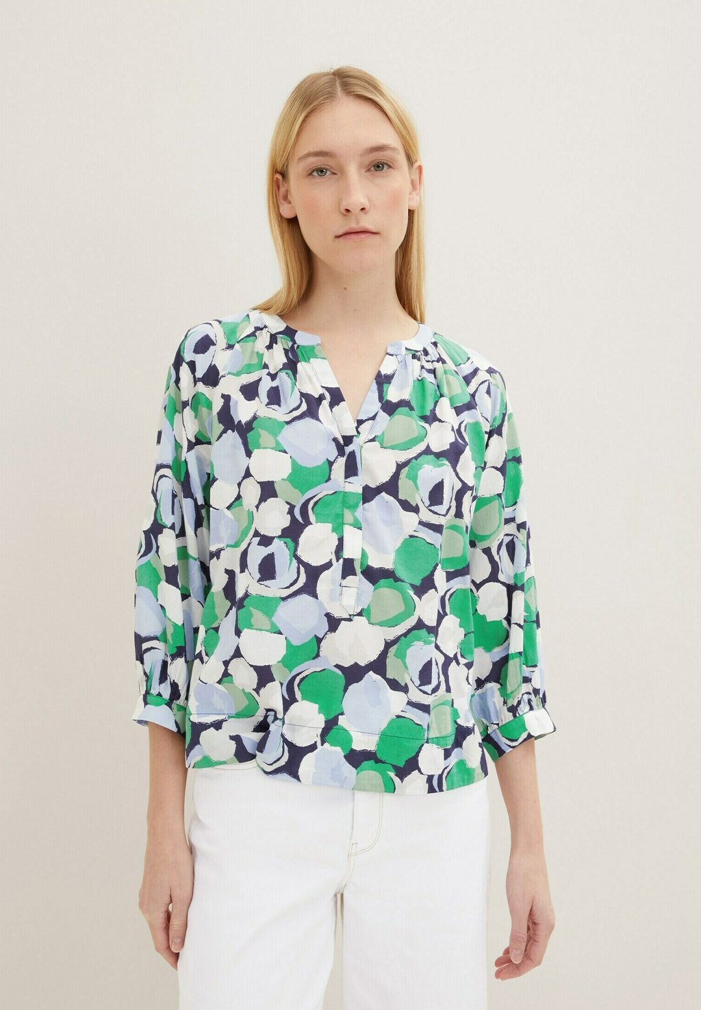 Блузка Tom Tailor с рукавами 3/4, зеленый/мультиколор fissman flower design cup lid sea green 11cm