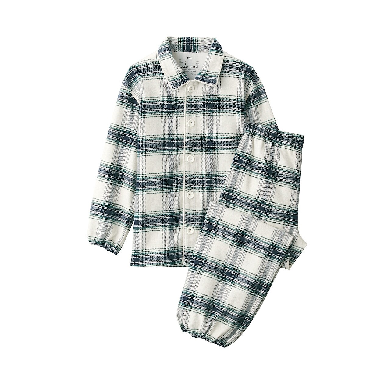

Фланелевая пижама без боковых швов (детская) MUJI, зеленый чек