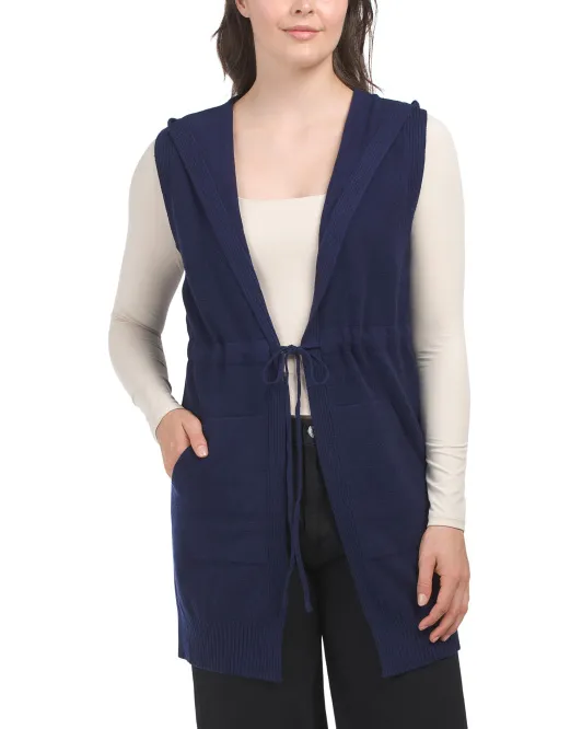 

Длинный свитер-жилет с завязками спереди Rain + Rose, синий