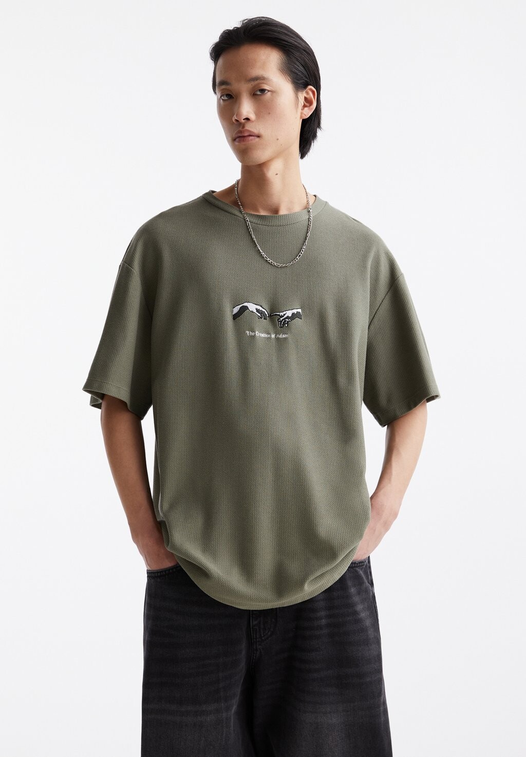 

Футболка с принтом MICHELANGELO PULL&BEAR, цвет khaki
