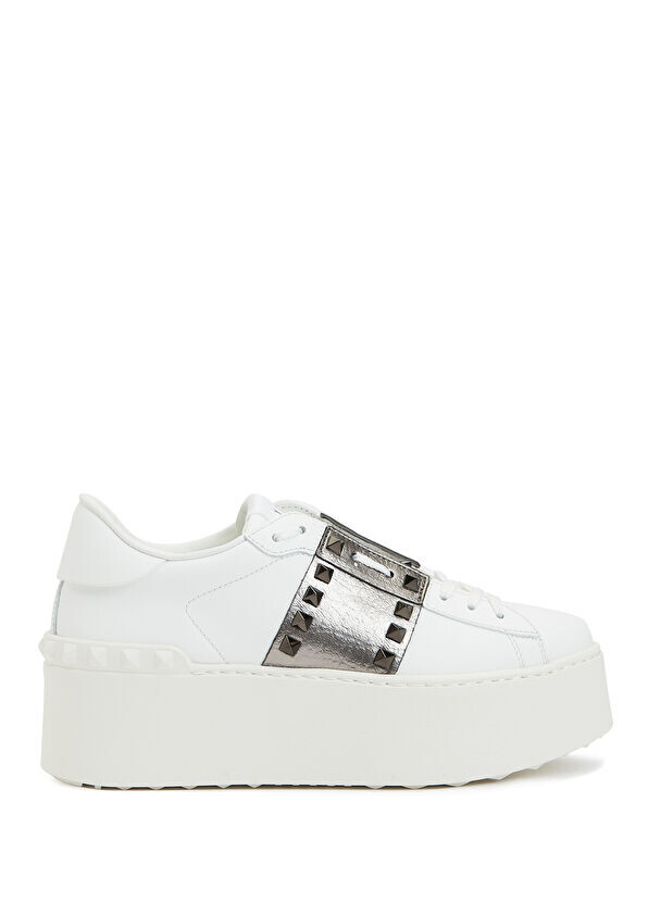 

Серебристые женские кожаные кроссовки Rockstud Valentino Garavani, белый