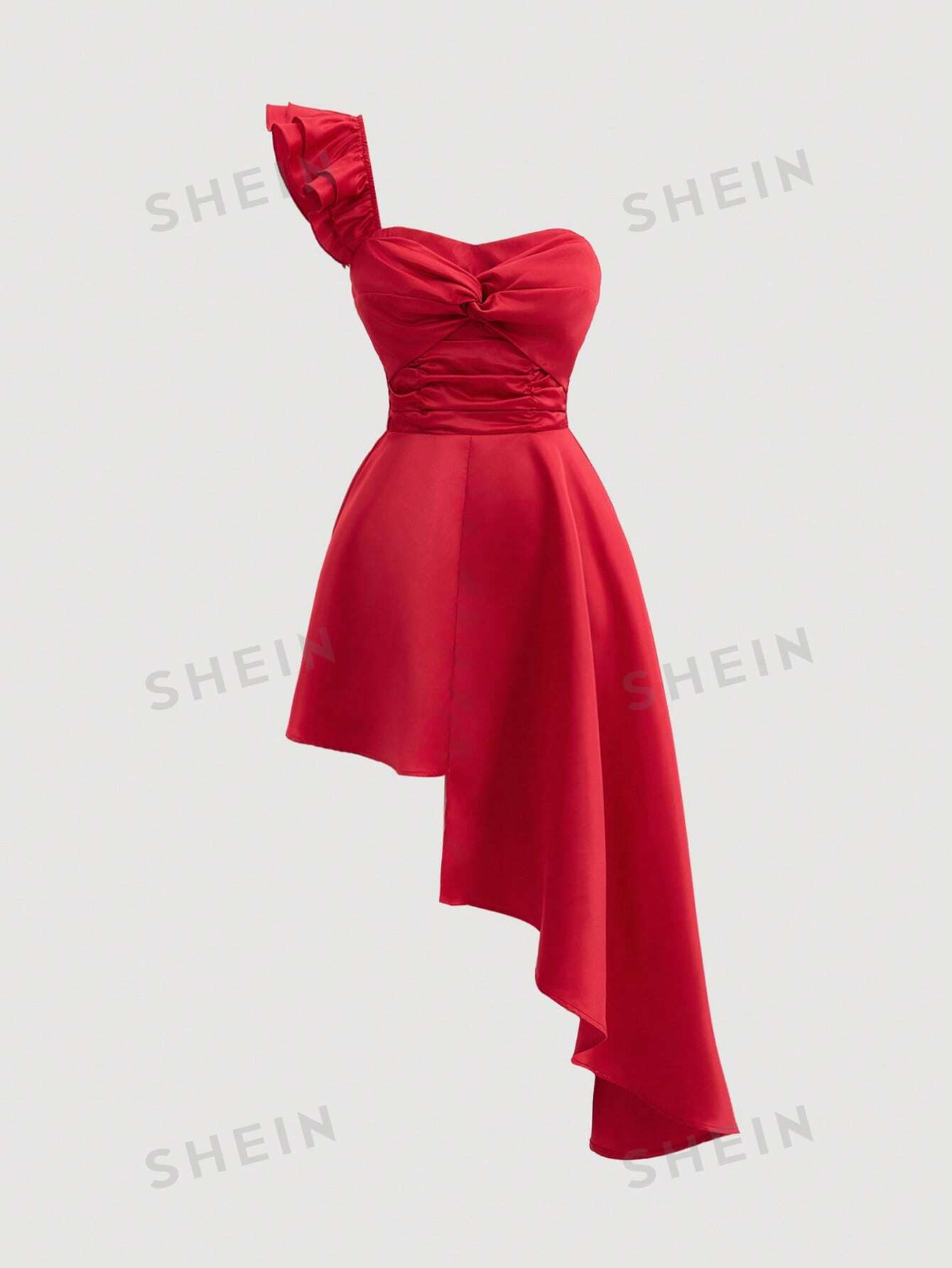 SHEIN MOD Женское платье на одно плечо с асимметричным подолом и перекрученным узлом, красный
