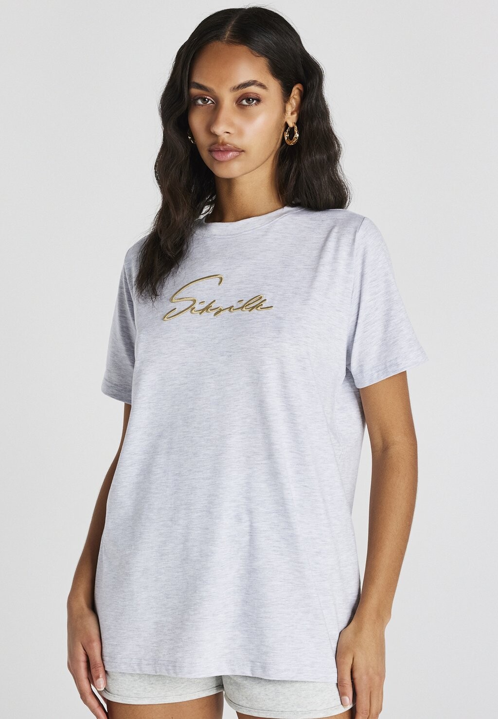 

Футболка с принтом SIKSILK, светло-серый меланж