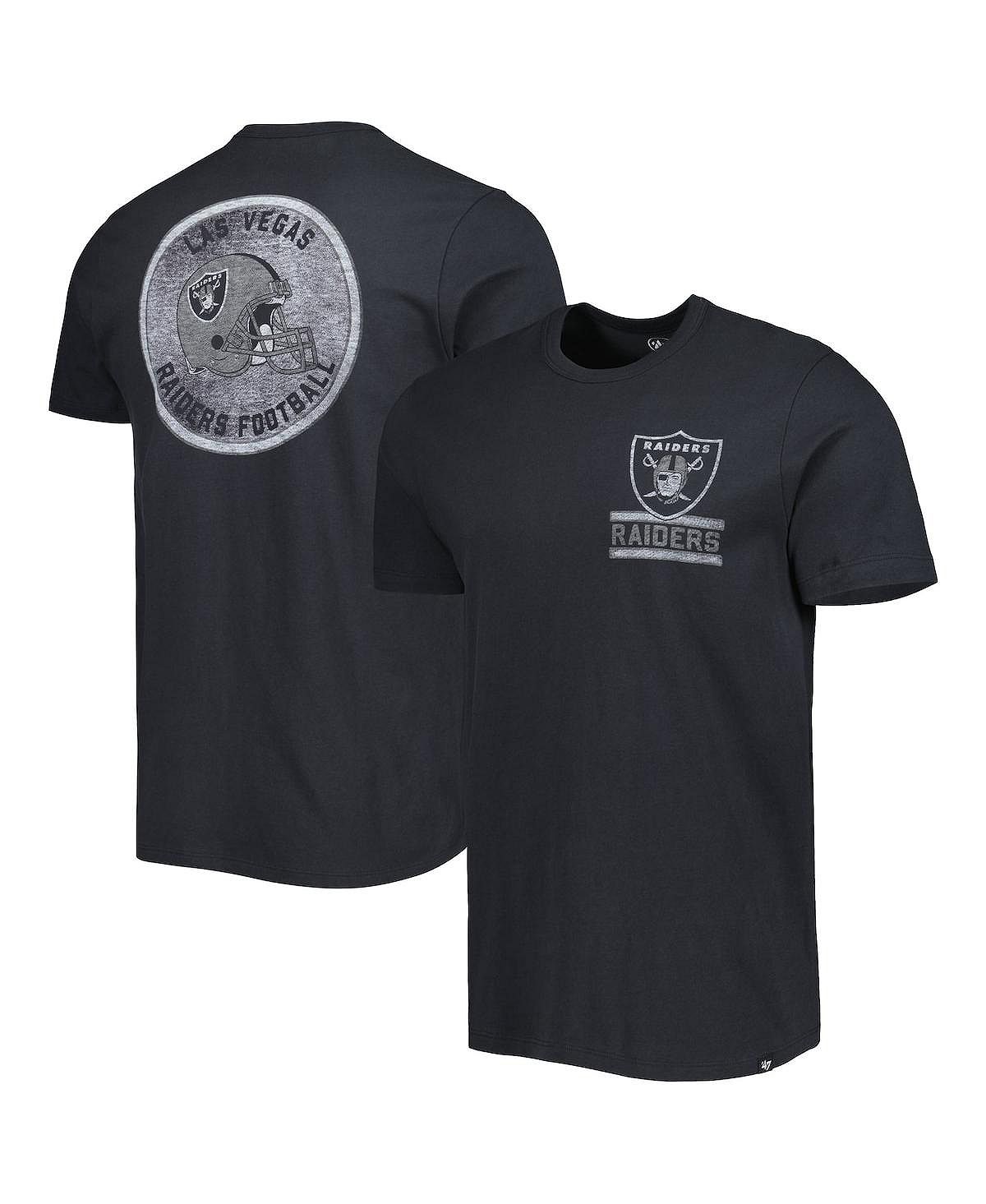 мужская серо черная футболка с капюшоном las vegas raiders franklin wooster с длинными рукавами и меланжевым принтом 47 brand мульти Мужская черная футболка Las Vegas Raiders Open Field Franklin '47 Brand