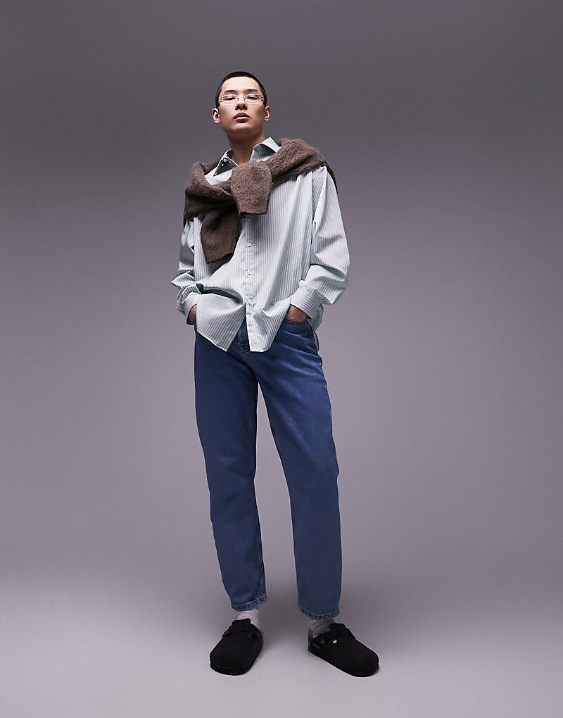Topman – зеленая рубашка оверсайз с длинными рукавами и полосками