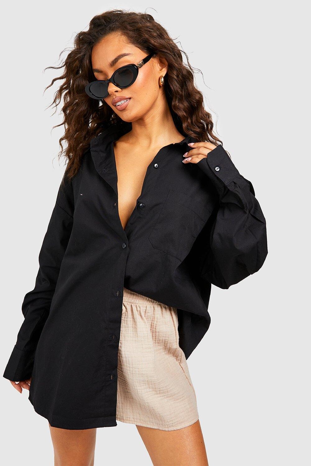 

Рубашка оверсайз из хлопка Boohoo, черный